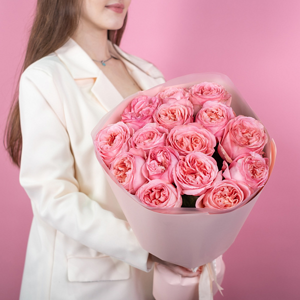 Купить Букет из 15 пионовидных розовых роз 50 см Pink Expression в  с бесплатной доставкой: цена, фото, описание